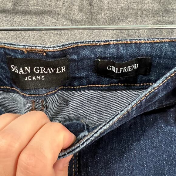 Susan Graver Stretch Denim Girlfriend Jean with Cuff Deep Indigo, Plus Petite 18 - Picture 3 of 10